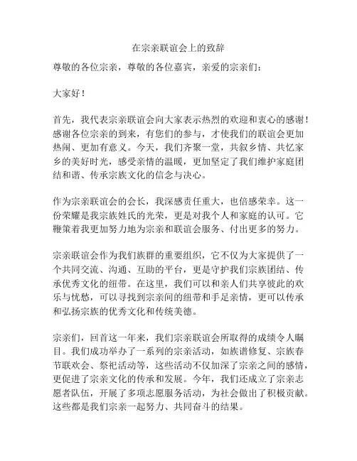在宗亲联谊会上的致辞