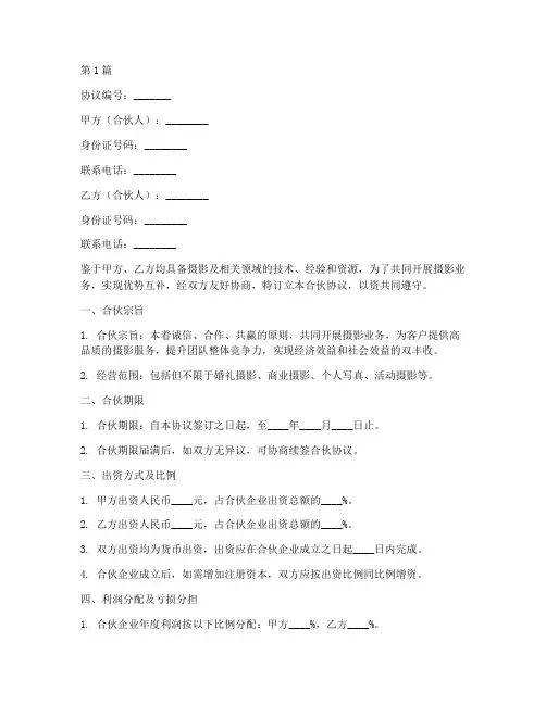 摄影团队合伙协议书范本(3篇)