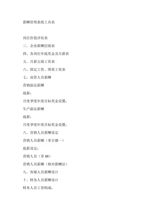 薪酬管理系统工具表
