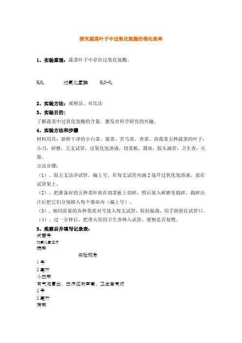 【课外阅读】探究蔬菜叶子中过氧化氢酶的催化效率