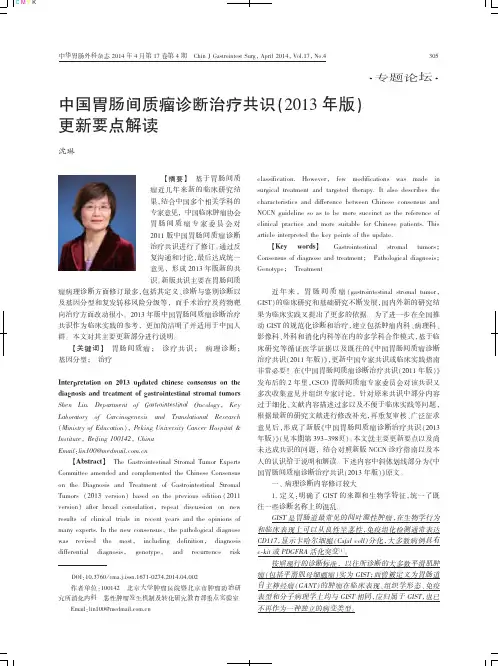 中国胃肠间质瘤诊断治疗共识(2013年版)更新要点解读