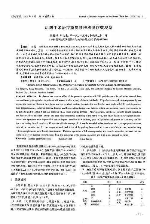 后路手术治疗重度腰椎滑脱疗效观察