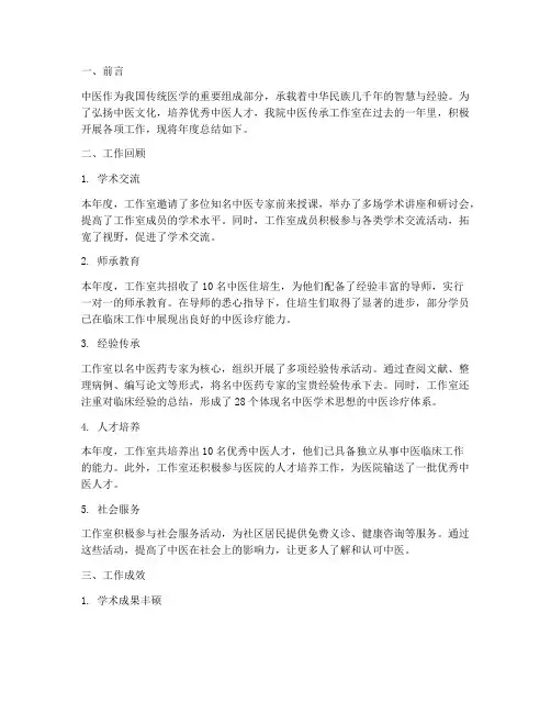 中医传承工作室年度总结范文