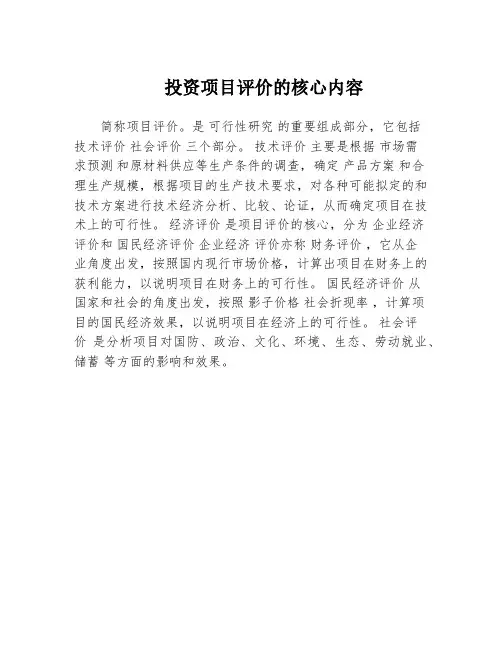 投资项目评价的核心内容