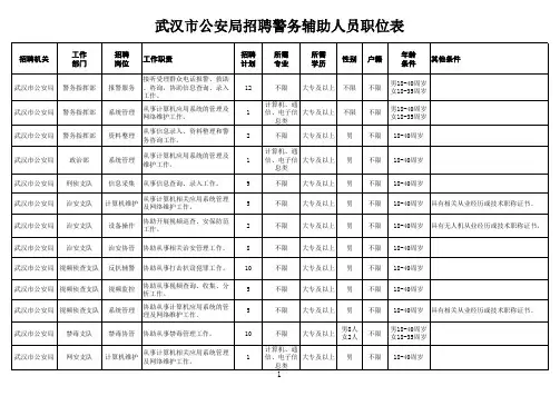 辅警岗位计划表