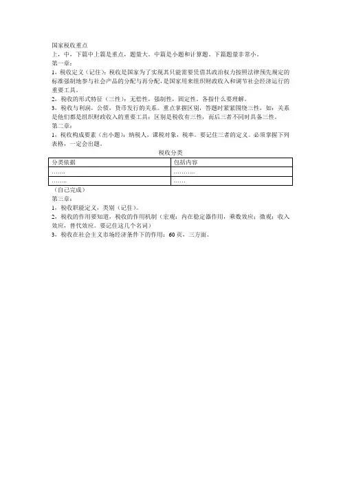 国家税收自学考试重点