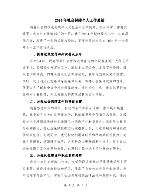 2024年社会保障个人工作总结