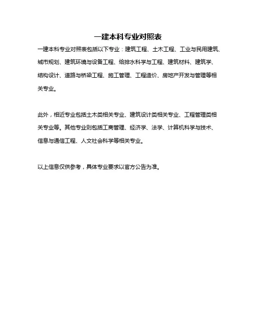 一建本科专业对照表