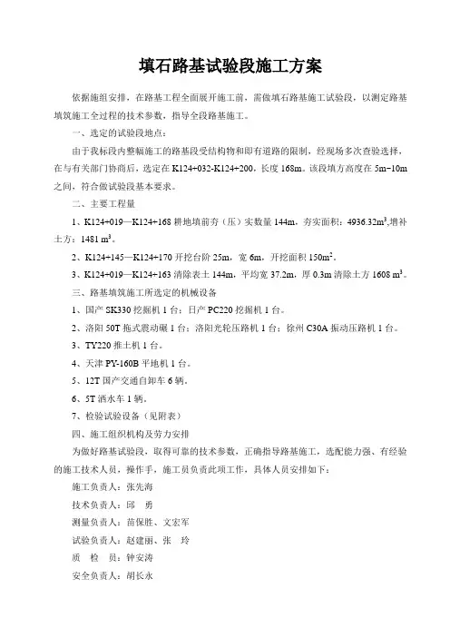 路基填筑石方试验段施工方案