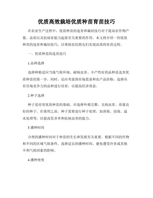 优质高效栽培优质种苗育苗技巧