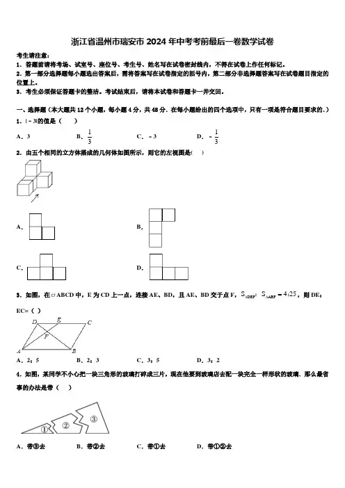 浙江省温州市瑞安市2024届中考考前最后一卷数学试卷含解析