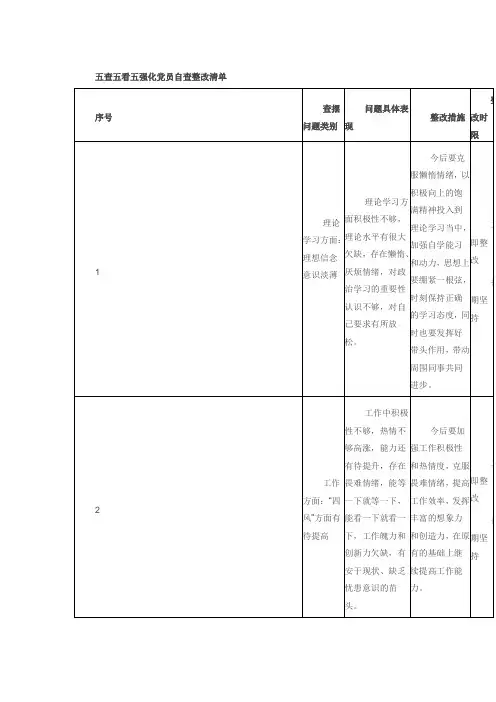 五查五看五强化党员自查整改清单