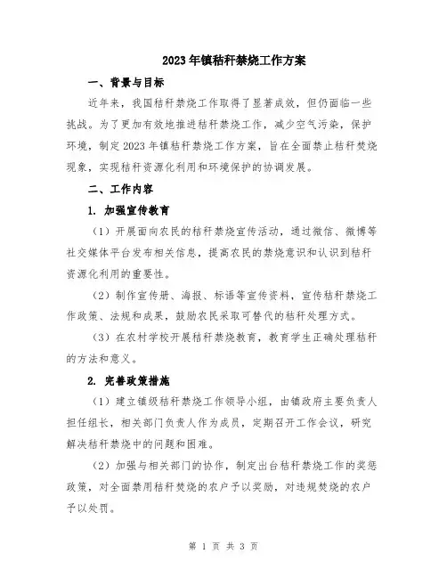 2023年镇秸秆禁烧工作方案