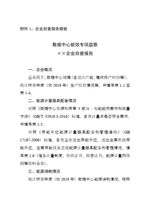 数据中心企业自查报告模板、节能监察报告模板2020
