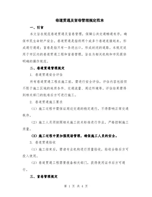 巷道贯通及盲巷管理规定范本（2篇）