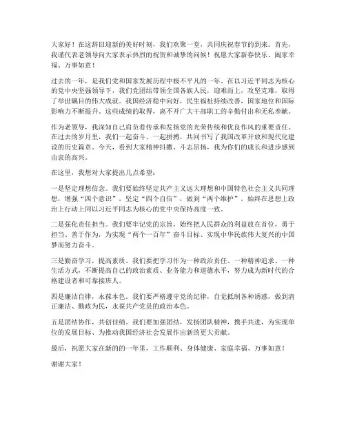 老领导春节团拜会发言稿