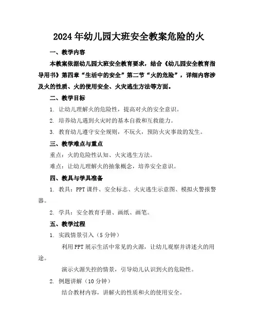 2024年幼儿园大班安全教案危险的火