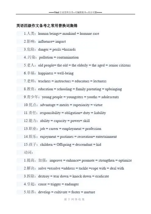 英语四级作文备考之常用替换词集锦