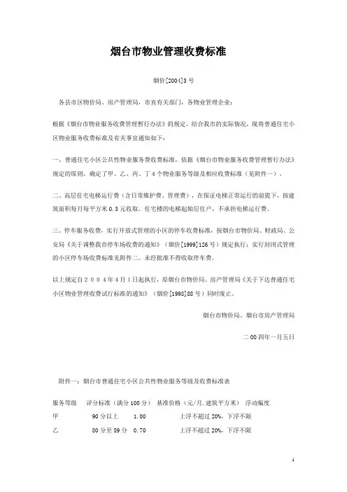 烟台市物业管理收费标准