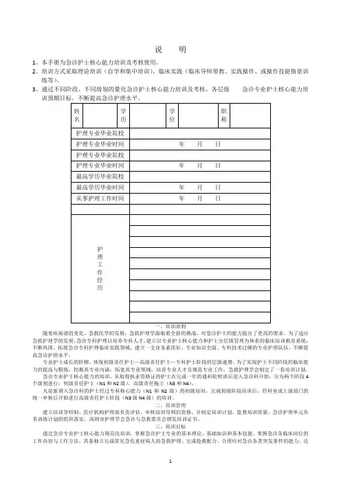 急诊护士核心能力培训考核手册