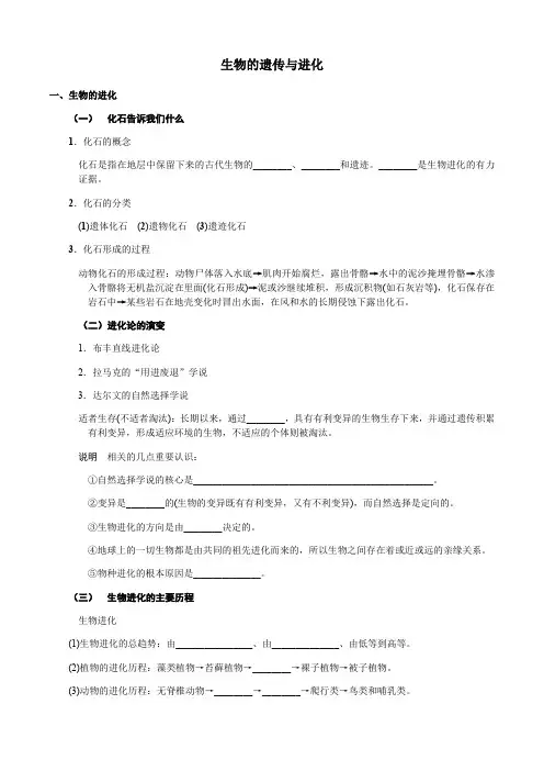 2020年中考复习(生物)生物的遗传和进化(知识点+典题精练)(无答案)