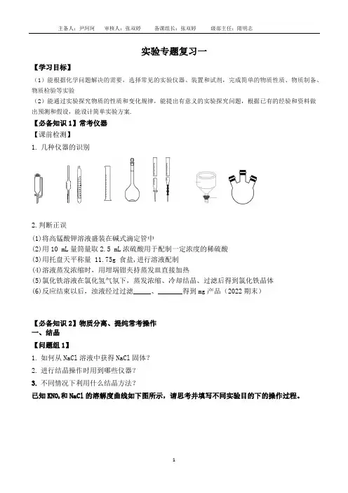 2024-2025学年高一上学期化学鲁科版(2019)必修第一册+期中必考实验汇总(1)