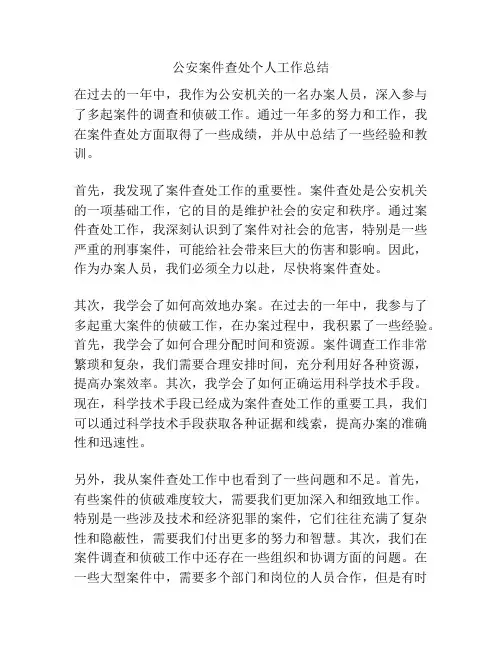 公安案件查处个人工作总结