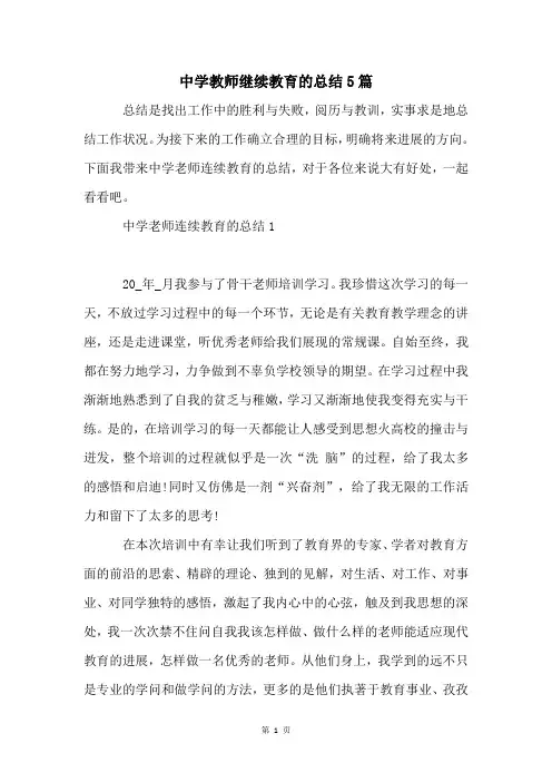 中学教师继续教育的总结5篇