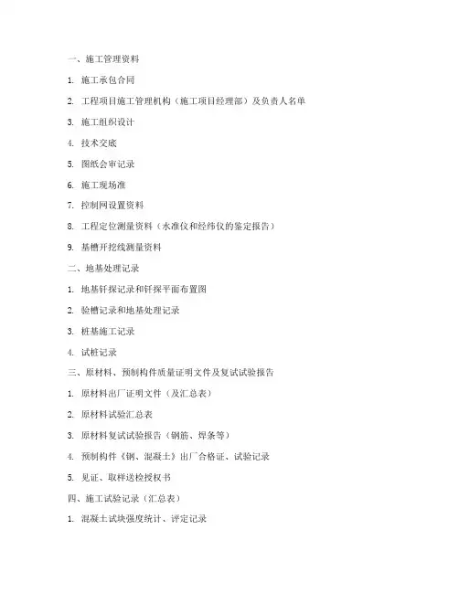 工程施工资料移交目录