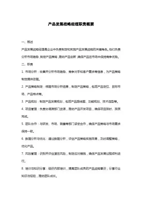 产品发展战略经理职责概要