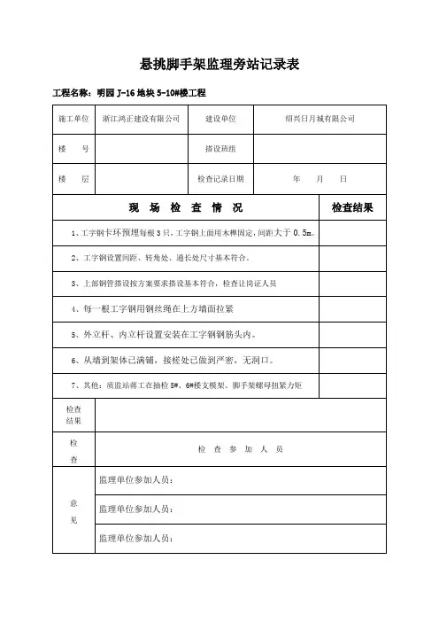 悬挑脚手架监理旁站记录表