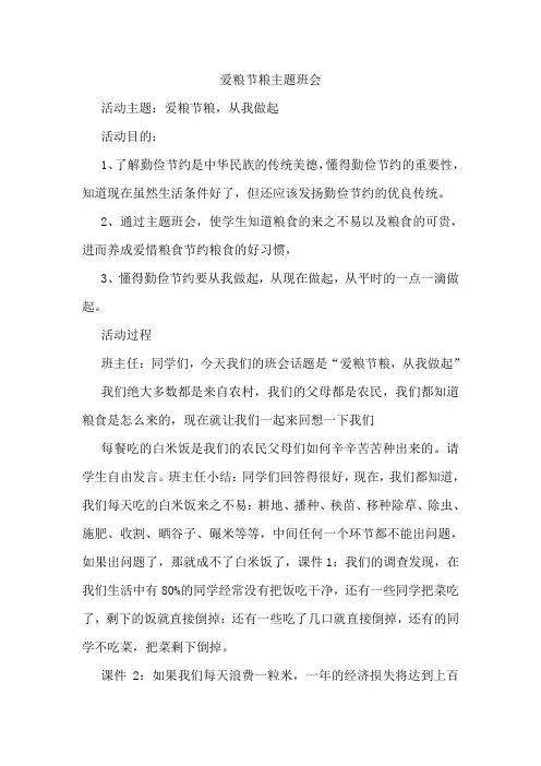 爱粮节粮主题班会
