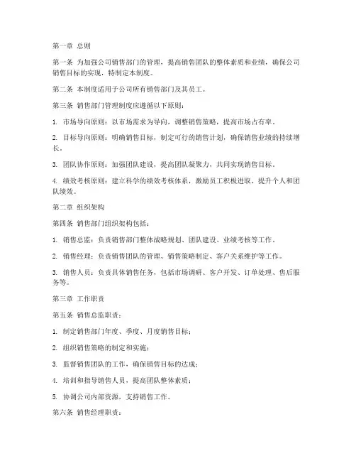 销售部门管理制度模板