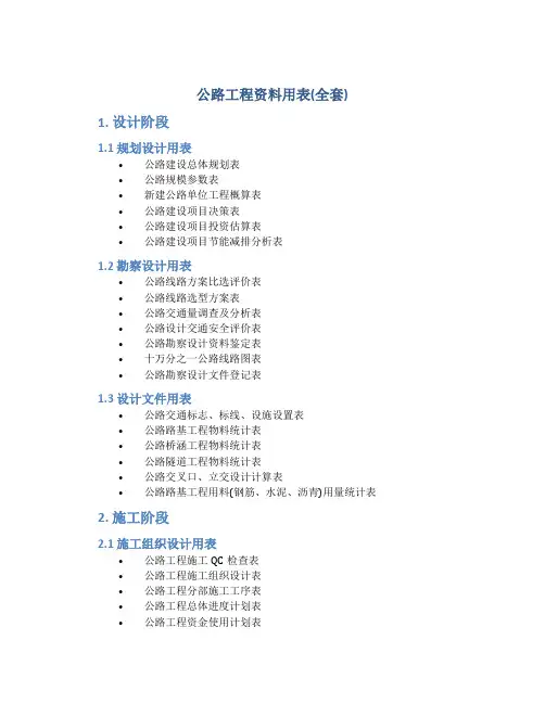 公路工程资料用表(全套)