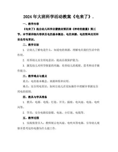 2024年大班科学活动教案《电来了》.