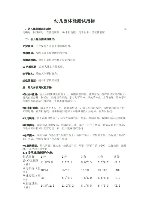 幼儿园体质健康检测指标