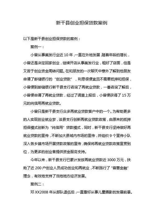 新干县创业担保贷款案例