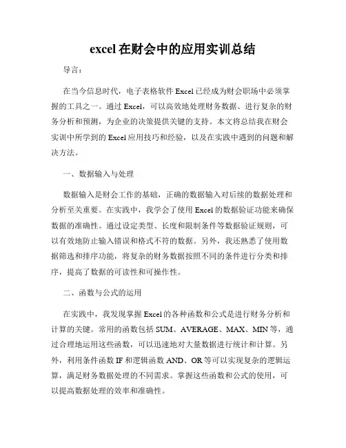 excel在财会中的应用实训总结