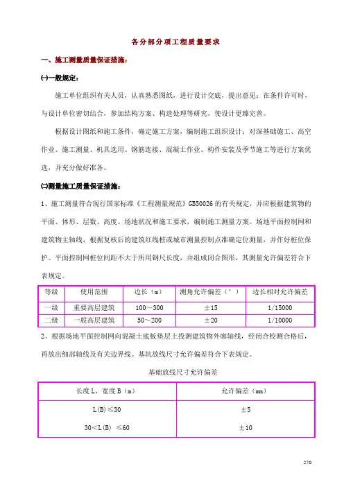 各分部分项工程质量要求