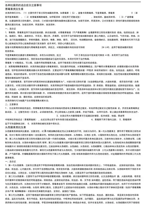 各种抗菌药的适应症及注意事项