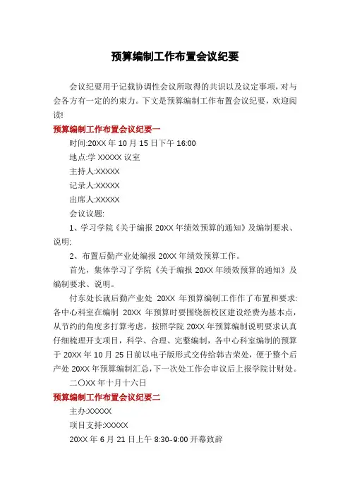 预算编制工作布置会议纪要