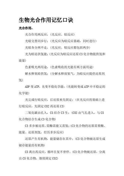 高中生物光合,呼吸作用知识点
