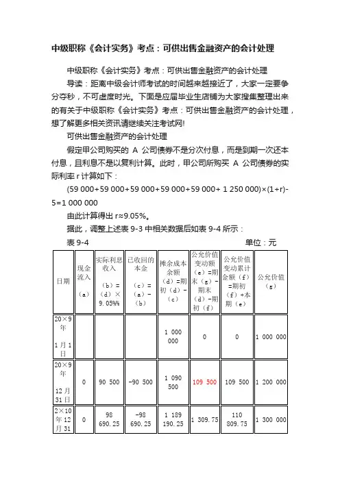 中级职称《会计实务》考点：可供出售金融资产的会计处理