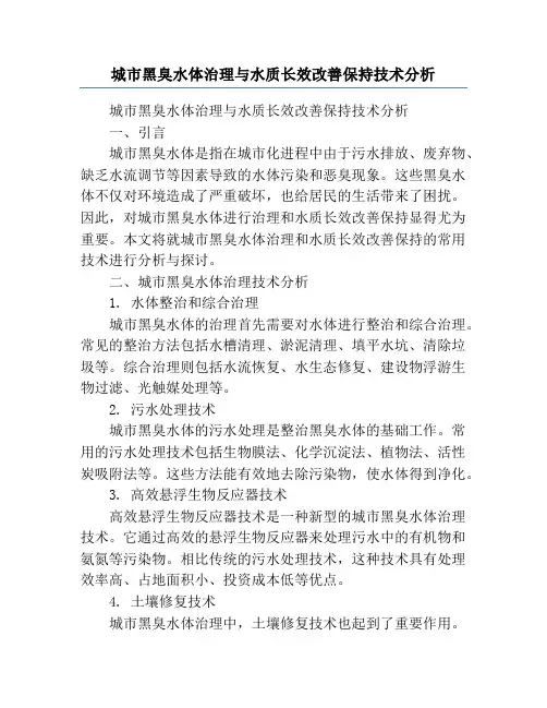 城市黑臭水体治理与水质长效改善保持技术分析