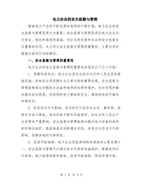 电力企业的安全监察与管理