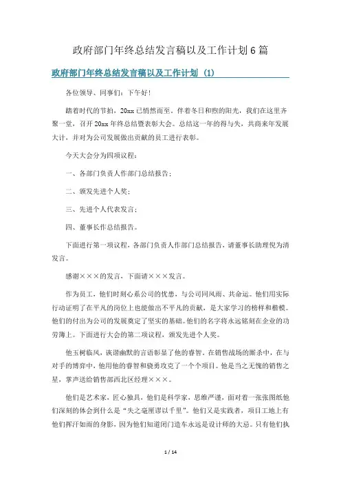 政府部门年终总结发言稿以及工作计划6篇