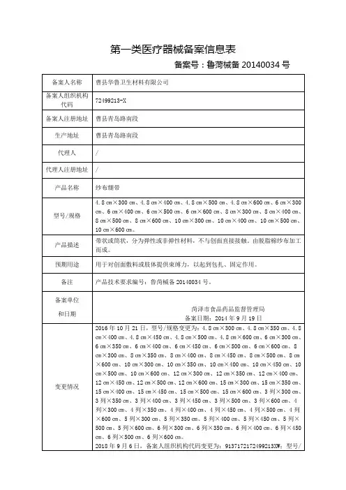 第一类医疗器械备案信息表