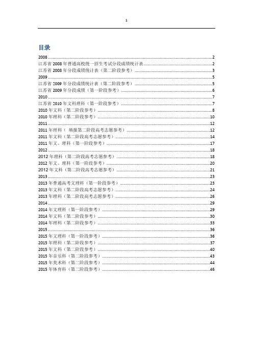 江苏省2008-2015高考分段成绩统计表