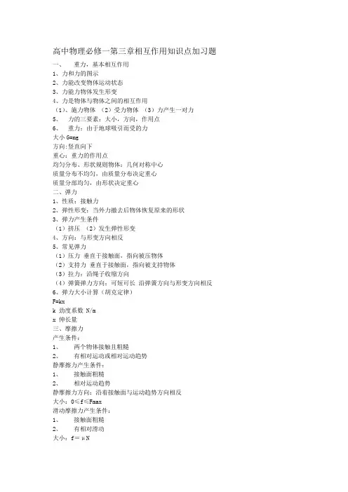 高中物理必修一第三章相互作用 复习资料