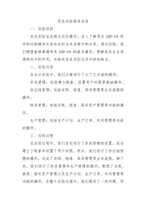 用友实验报告总结